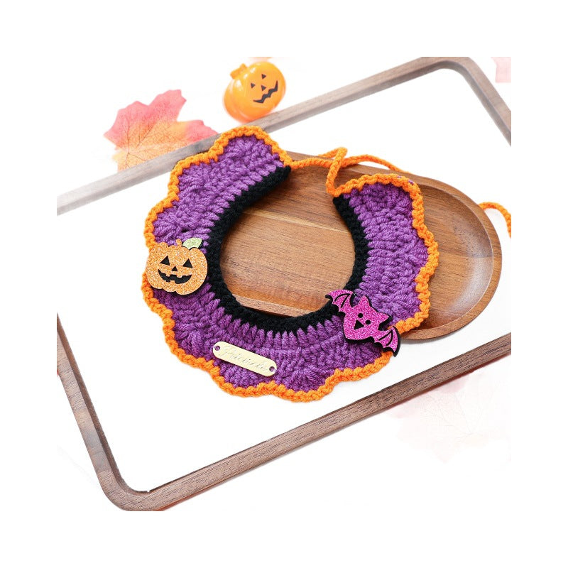 Halloween Pet Cat Dog Knit Scarf Funny Pumpkin Ghost Neckwear Bib