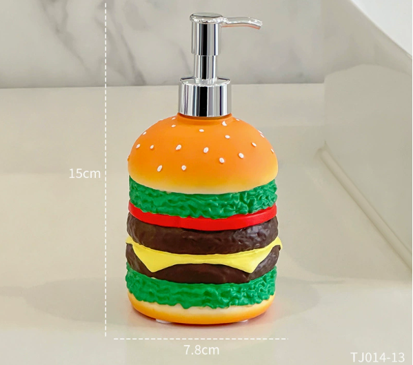 Distributeur de savon liquide de haute qualité en forme de burger pour gel douche, savon pour les mains, shampoing et accessoires de bain