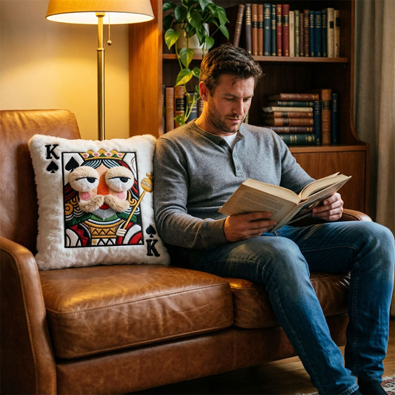 Cartoon Geborduurd Vierkant Kussen - Zacht en Eigenzinnig Kussen met Grote Ogen, Decoratief Pluche Sierkussen voor Huis & Slaapkamer