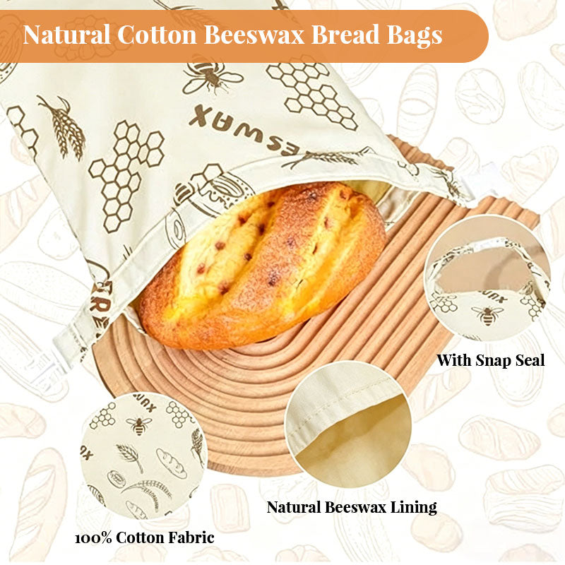 Reusable Beeswax Bread Bags – Natural Beeswax-Lined Cotton Bags for Freezer & Fridge Storage
