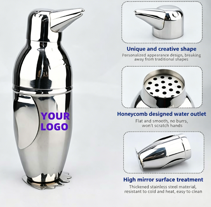 Professionele cocktailshaker roestvrijstalen pinguïnbeker cocktailmixfles cocktailshaker
