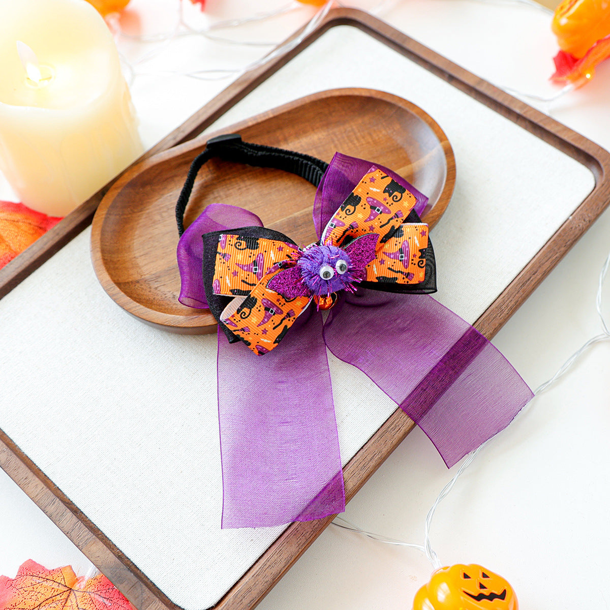Pet Dog Cat Halloween Fluffy Ball Bat Ribbon Bow Neck Scarf Pet Accessories