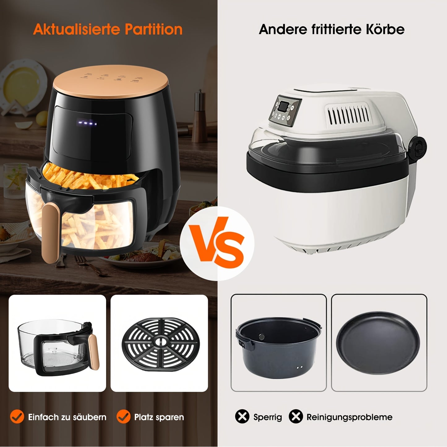 Hot Air Fryer, 6 Litres, Air Fryer, Digital LED Touchscreen, Viewing Window, 6 Cooking Functions, Preheating And Keeping Hot, Oil Free, 1700 W