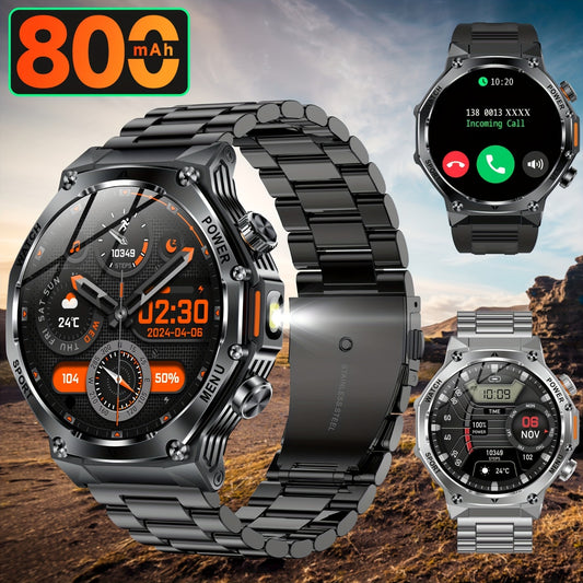 High-Quality Men'S Outdoor Sports Smartwatch (Answer/Make Calls), 800Mah Battery, 1.8-Inch HD Full Touchscreen, Over 100 Sports Modes, Flashlight Feature, Pedometer, Compatible with Iphone And Android Phones, Perfect Gift for