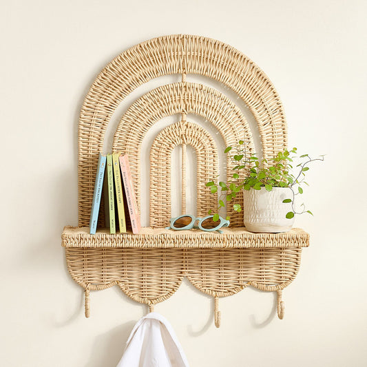 Woven Wall-Mounted Key Holder, Handmade Weaving Plant Shelf for Balcony Succulents and Green Plants, Decorative Rack for Kids' Room