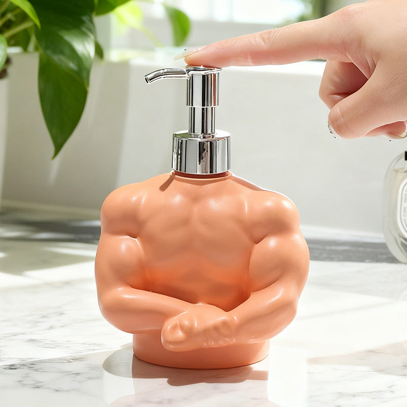 Muscle Man Liquid Bottle for Bathroom and Toilet, Press-Dispensing Shampoo Shower Gel, Hand Soap Refill Bottle