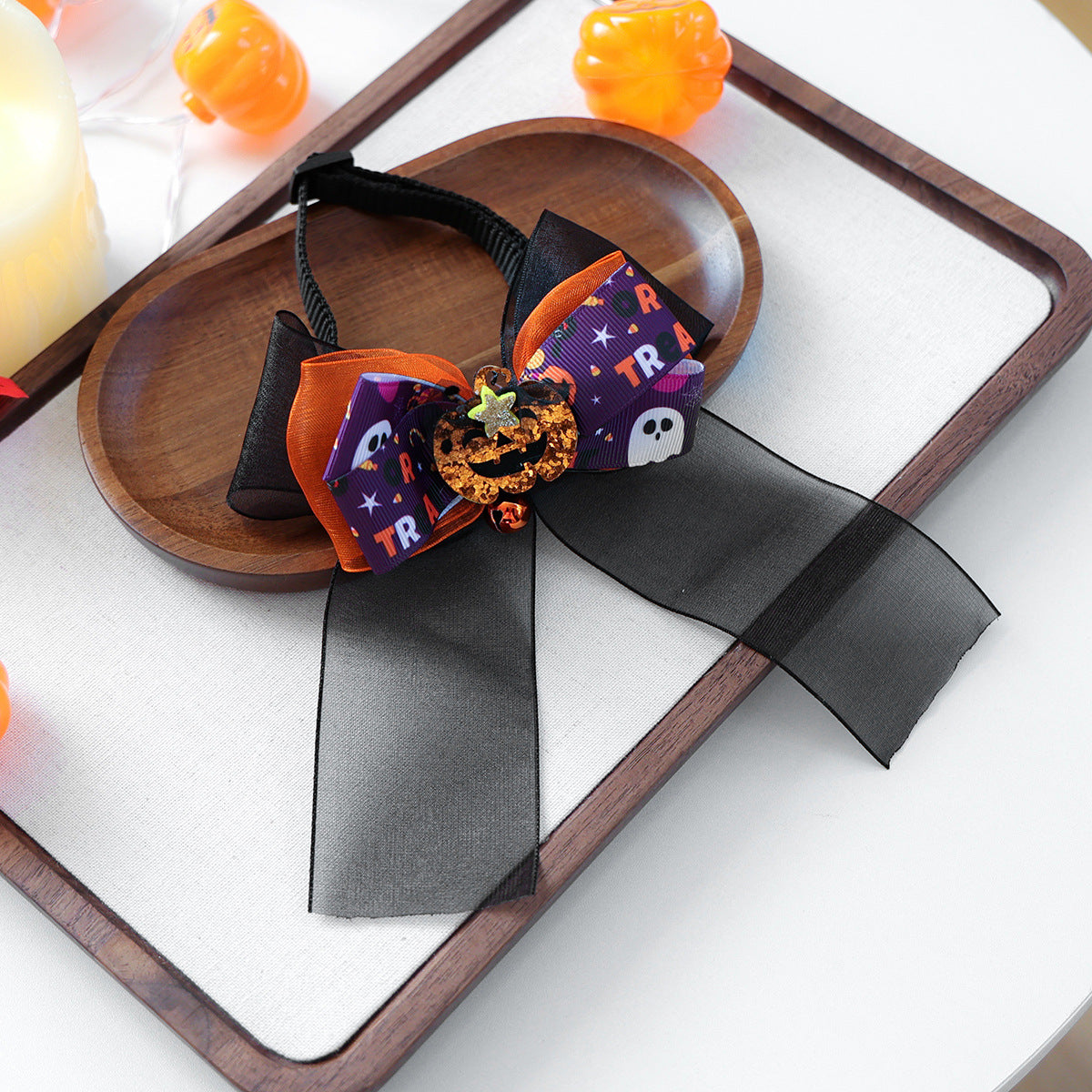 Pet Dog Cat Halloween Fluffy Ball Bat Ribbon Bow Neck Scarf Pet Accessories