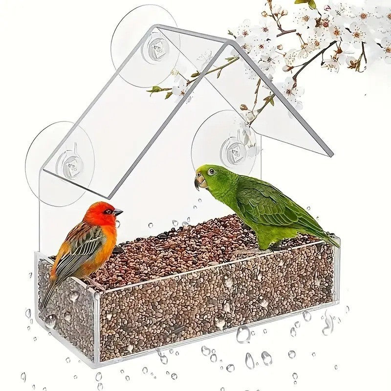Kunteng Triangular Acrylic Window Bird Feeder With Suction Cup Small