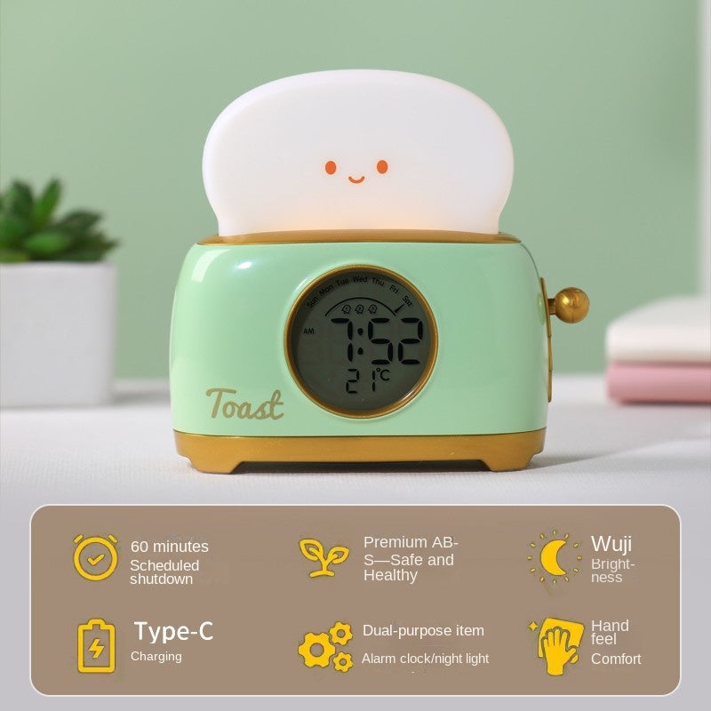 Wekker met nachtlampje in broodrooster-design voor studenten, stijlvolle countdown-timer met temperatuurweergave en alarmfunctie