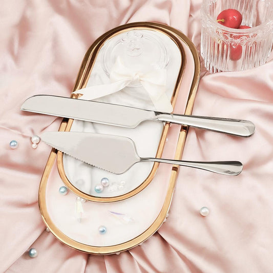 Couteau à gâteau, spatule et fourchette en acier inoxydable personnalisés
