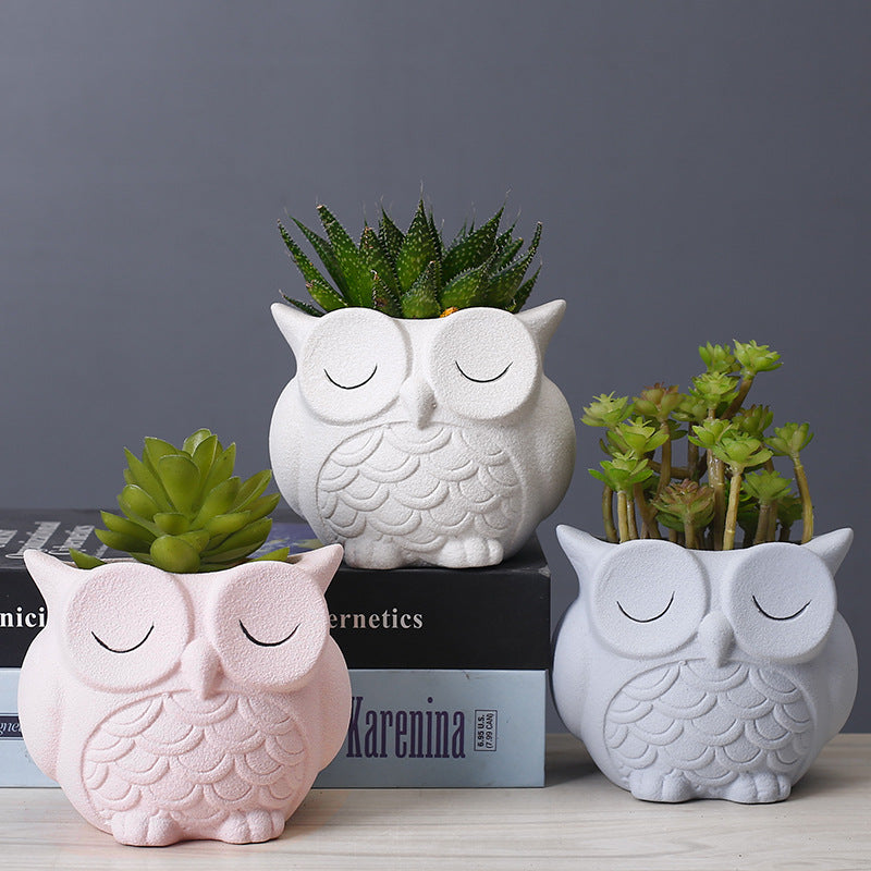 Creative Ceramic Cartoon Animal Flower Pot For Desk Decoration