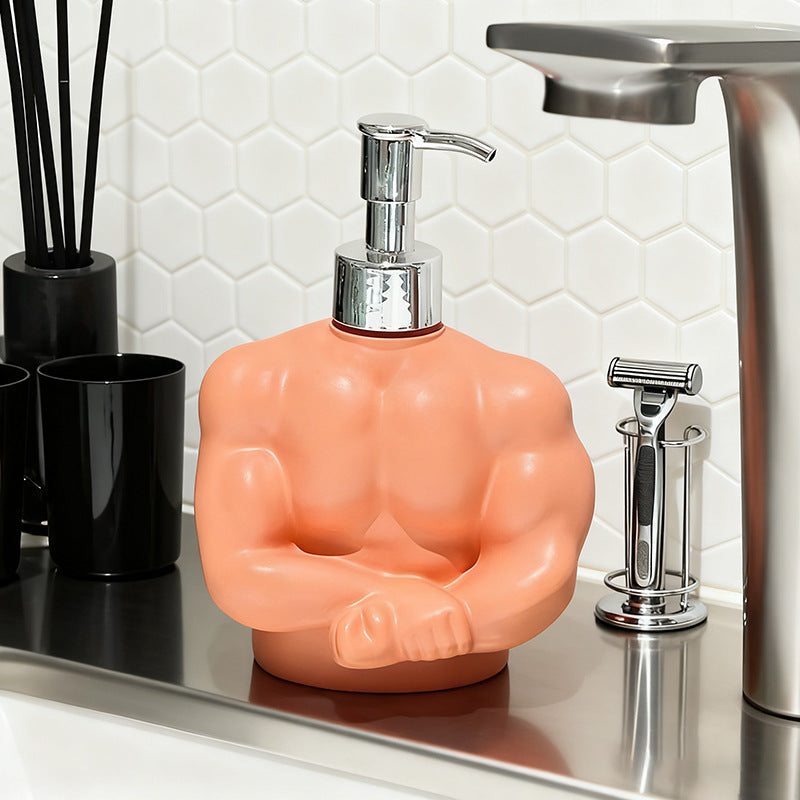 Muscle Man Liquid Bottle for Bathroom and Toilet, Press-Dispensing Shampoo Shower Gel, Hand Soap Refill Bottle