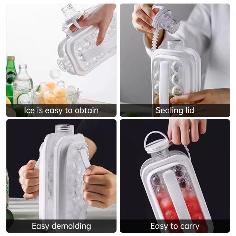 2-in-1 draagbare opvouwbare ijsbalmaker-fles, siliconen vriesvorm & waterfles voor cocktails, reizen, sportschool
