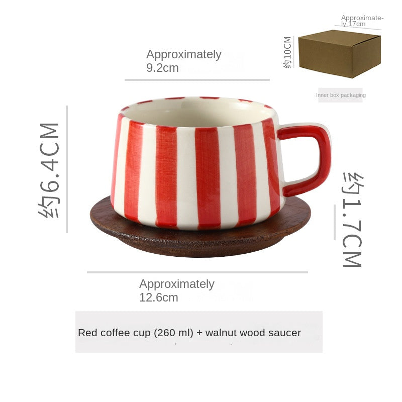 Eenvoudige handgetekende gestreepte keramische mok, creatieve meerkleurige cadeau-mok, koffiekop met schoteltje