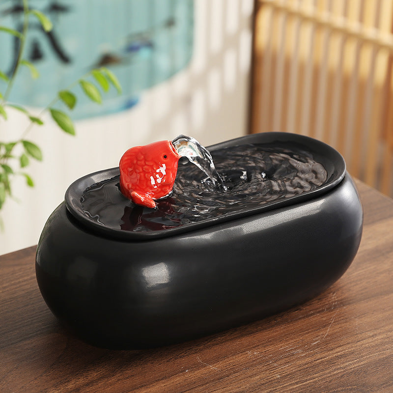 Wealth-Bringing Flowing Water Ornament, Ceramic Mini Desktop Decoration for Living Room