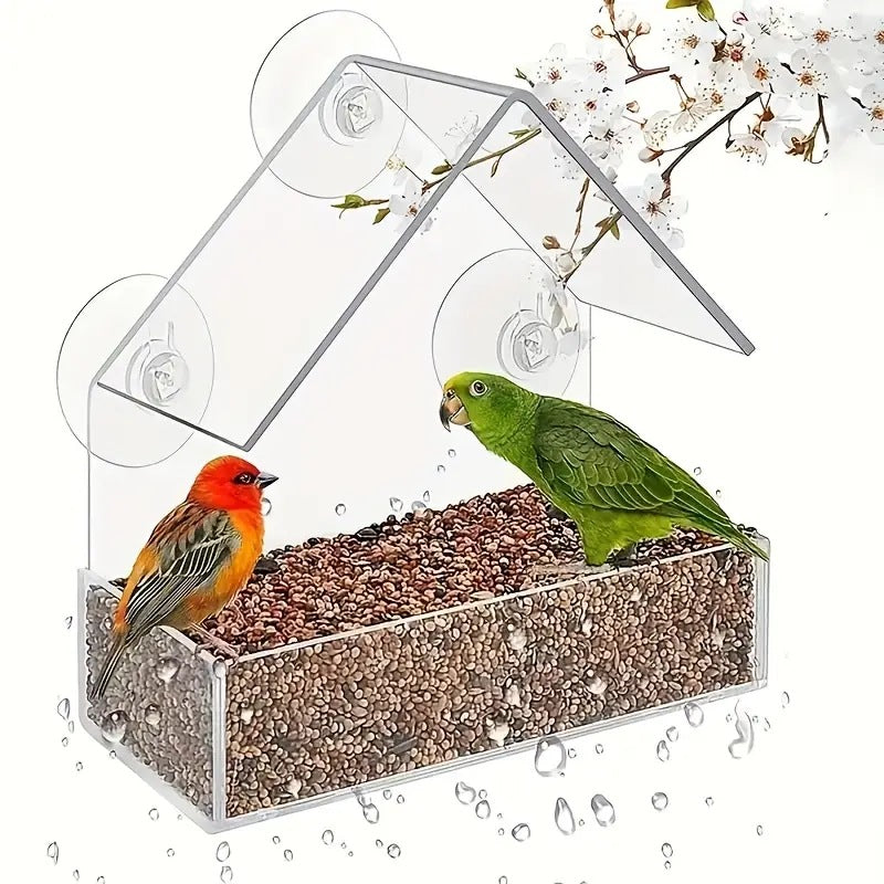 Kunteng Triangular Acrylic Window Bird Feeder With Suction Cup Small