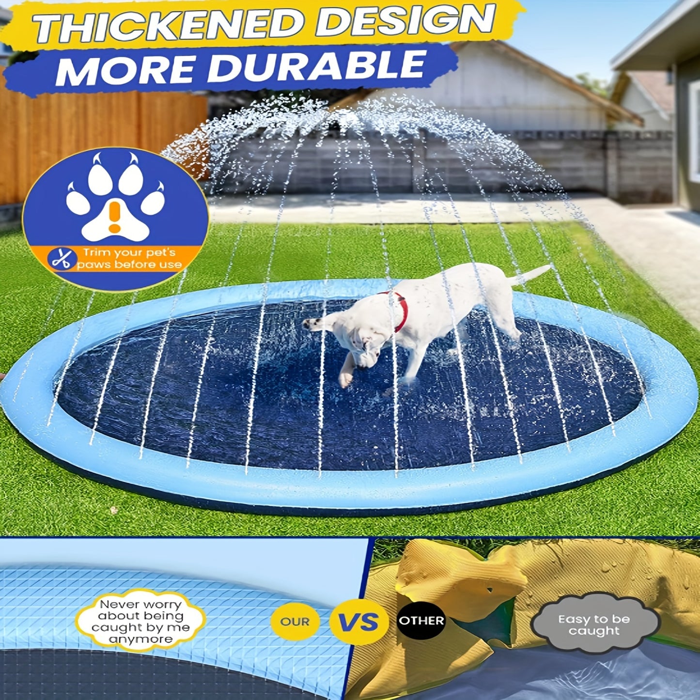 Extra Large 200.66cm Non-Slip Dog Splash Pad - Durable Sprinkler Pool for Summer Outdoor Fun, Backyard Fountain Play Mat & Wading Pool for Pets