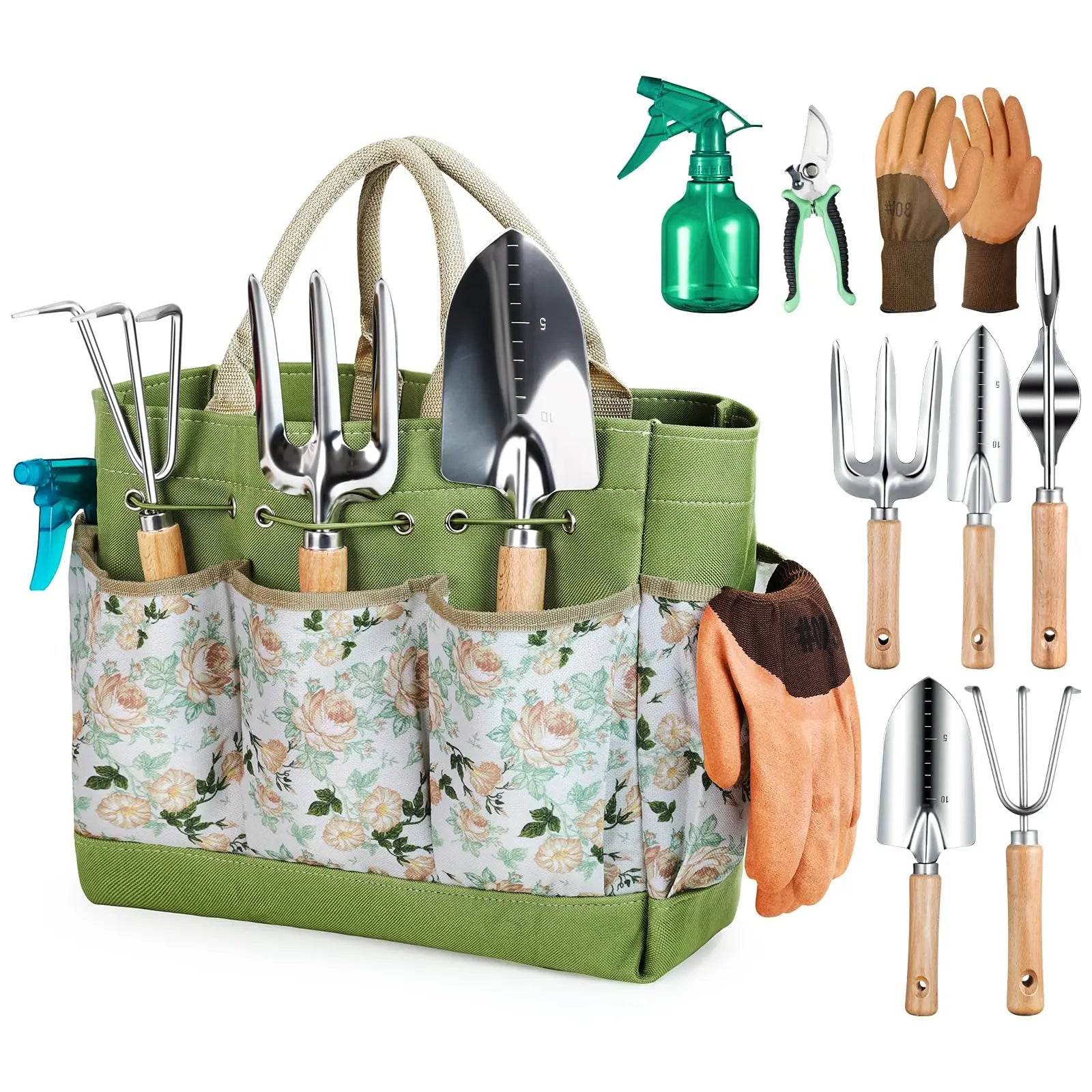 9 Piece Garden Weeding Tools Stainless Steel Gardening Tool Set with Wooden Handle, Weeder - Quality Shopping Centre