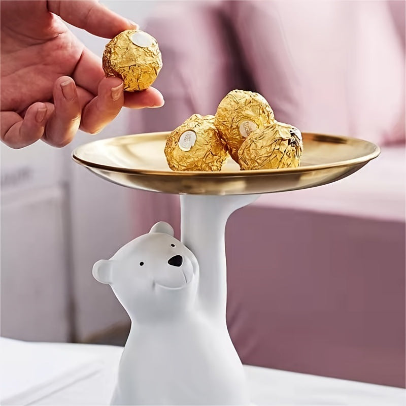Modern White Resin Polar Bear Key Storage Tray Home Decor