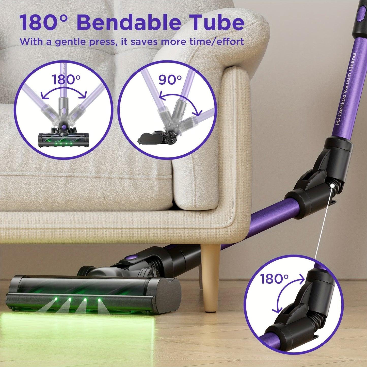 550W High Performance Cordless Vacuum Cleaner, 45000Pa, 7 Filtration, 4 Suction Modes, 1.6L Stick Vacuum Cleaner, 60 Minutes Extra Long Run Time, Suitable For Hard Floors/Carpets/Pet Hair [Energy Class A+++]