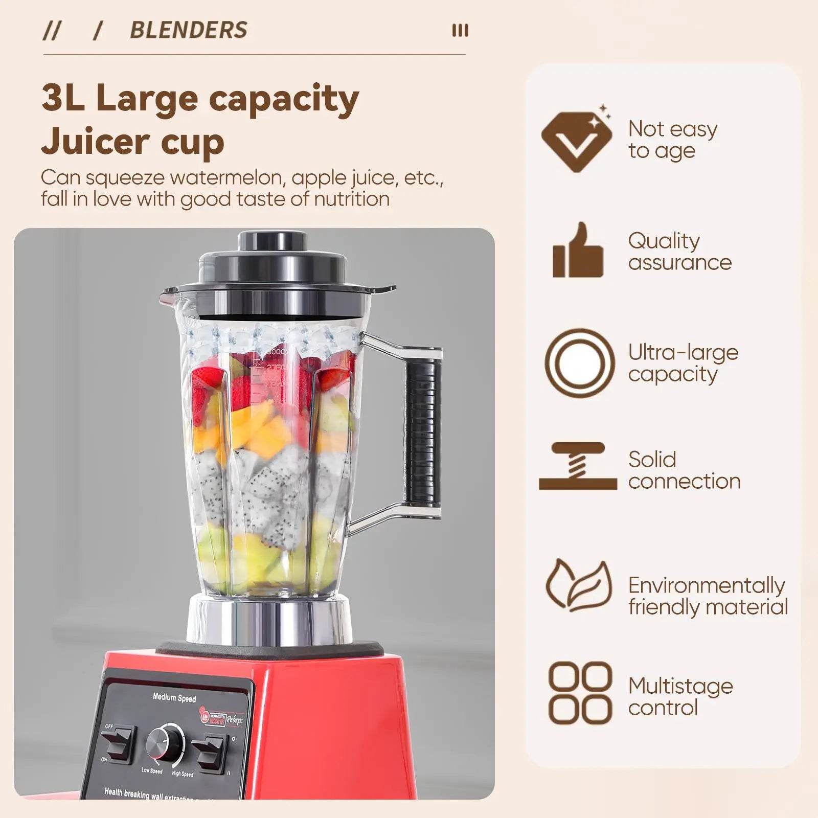 9500W Powerful Blender Mixer Juicer Smoothie Maker Table Blenders 3L Container Food Processor Blender Mixer for Ice Nut Fruit - Quality Shopping Centre