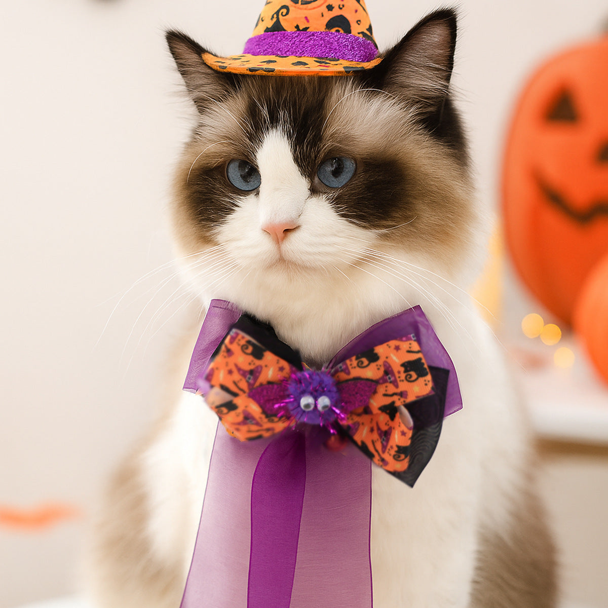 Pet Dog Cat Halloween Fluffy Ball Bat Ribbon Bow Neck Scarf Pet Accessories