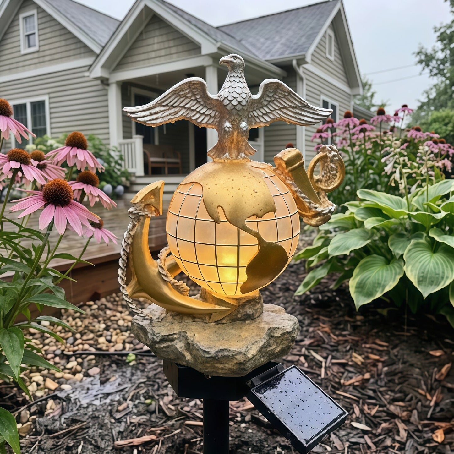 Spaceship gorilla resin solar panel funny outdoor courtyard garden resin lamp decoration