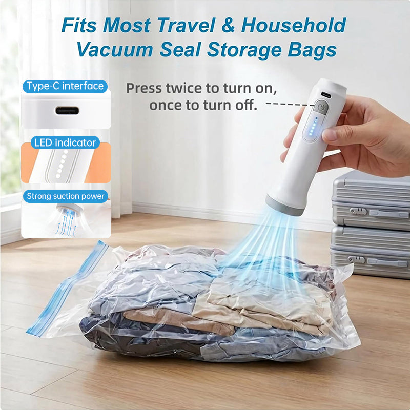 Rechargeable Electric Vacuum Pump, Portable Low Noise Air Pump for Compressed Storage Bags