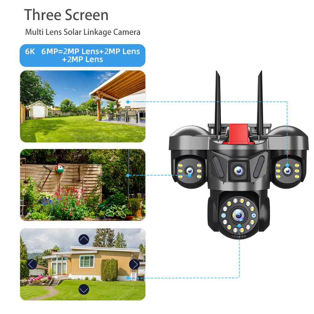 Caméra de sécurité 6MP à triple objectif et triple vue, caméra de surveillance HD sans fil WiFi pour extérieur, pour télésurveillance domestique
