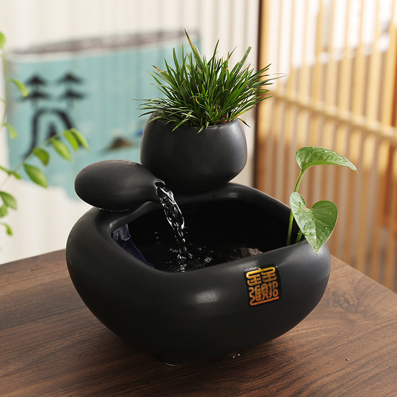 Wealth-Bringing Flowing Water Ornament, Ceramic Mini Desktop Decoration for Living Room
