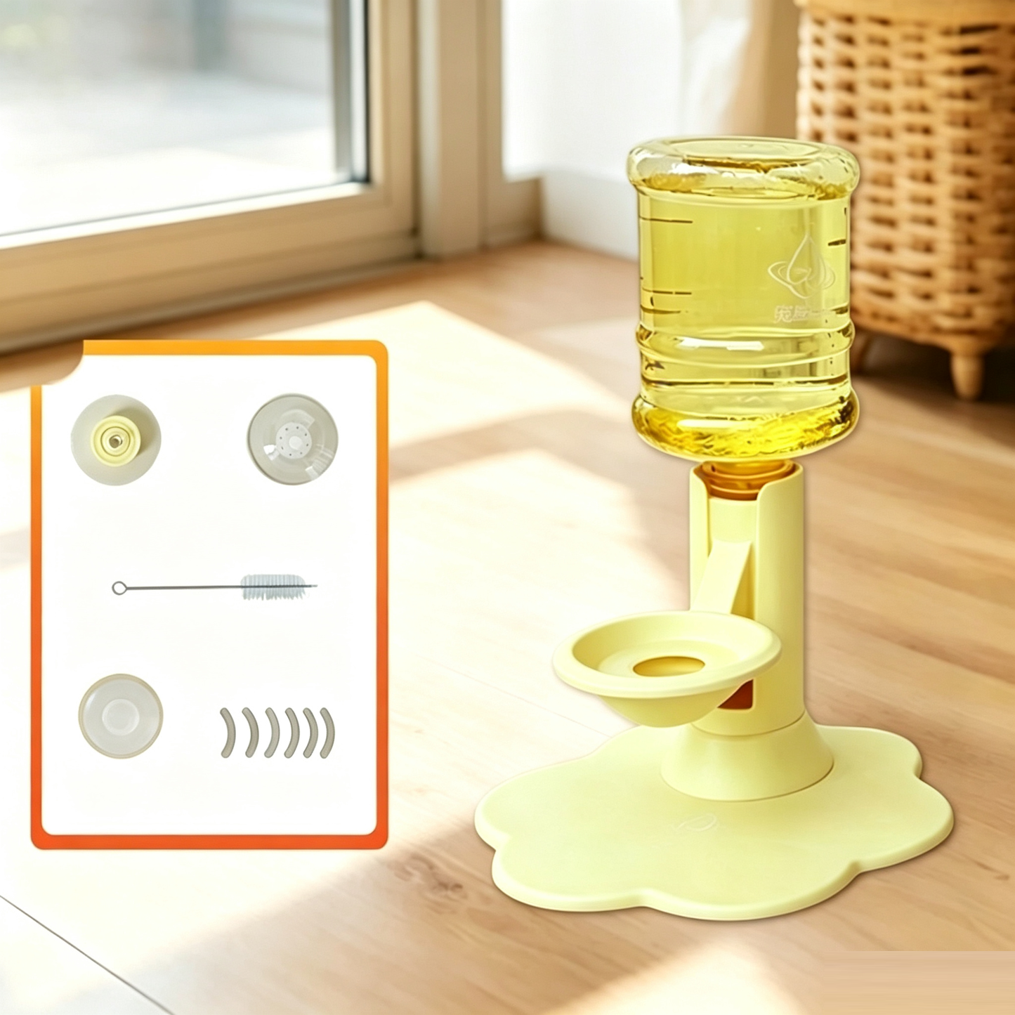 Adjustable Height Cat Water Dispenser 650ml Bottle Neck Support Automatic Refill