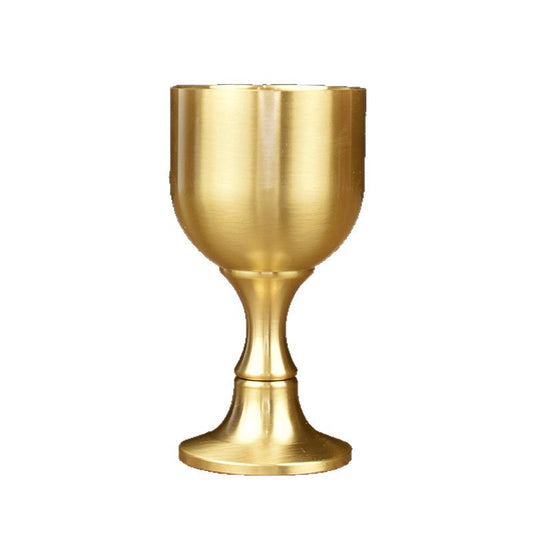 Copper Wine Cup Set - Large, Medium, Small - Pure Brass Antique Stemmed Cup for Offering, Feng Shui God of Wealth, Water Cup