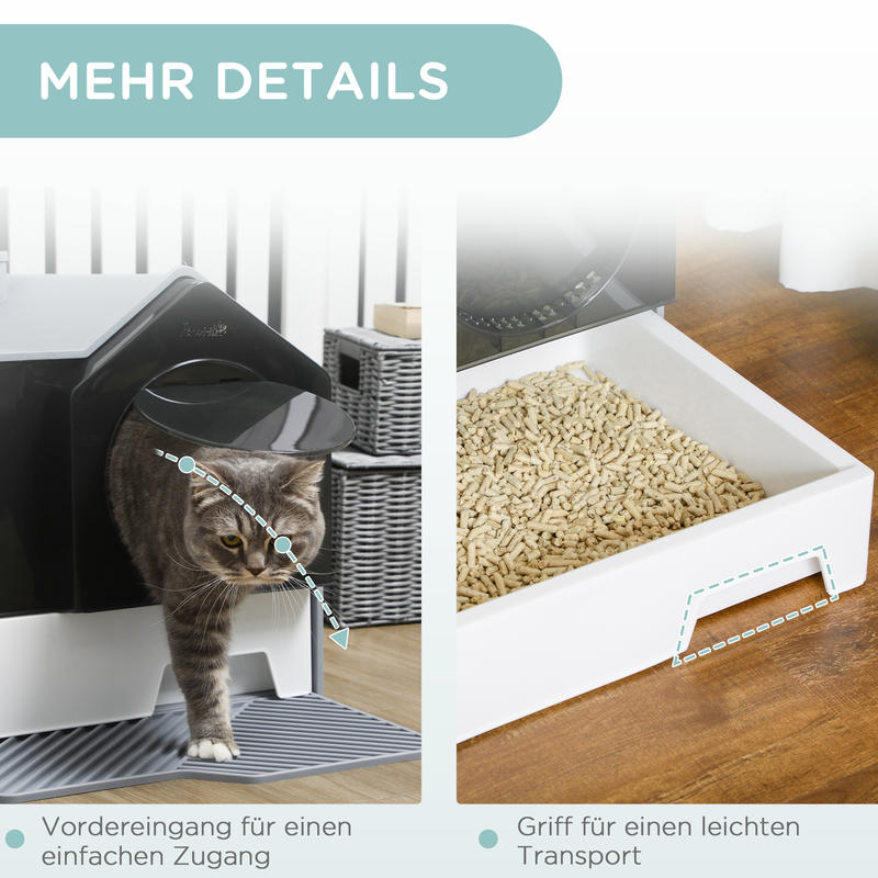 Cute Gray Cat Litter Box with Sieve Mat, Scoop, and Removable Tray - Modern Accessory for Large Cats, Easy to Clean and Durable - Quality Shopping Centre