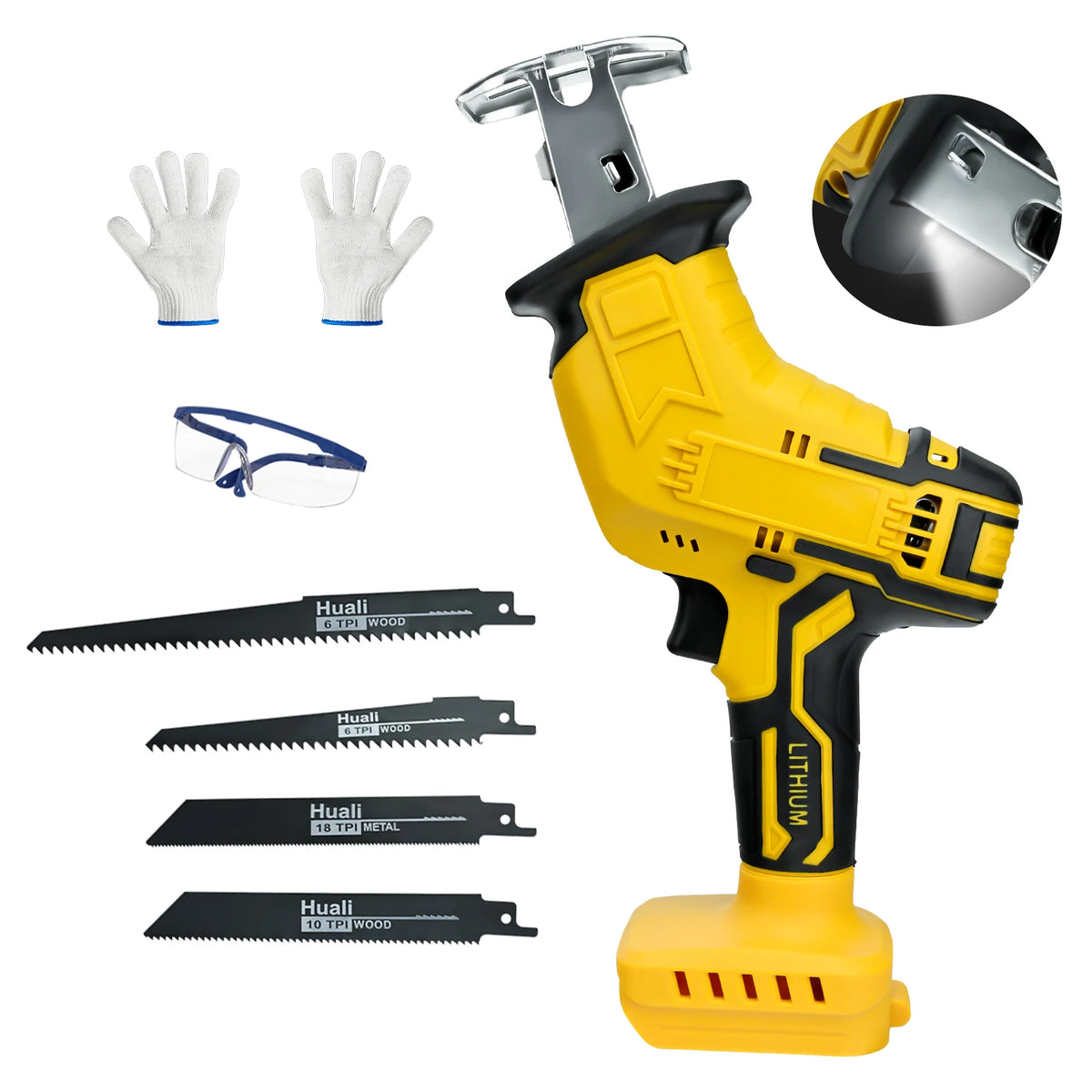 Elektrische reciprozaag 0-3000 SPM, snoerloze zaagmachine voor het zagen van hout, metaal en kunststof, compatibel met 18V/20V accu's van Dewalt/Milwaukee/Makita
