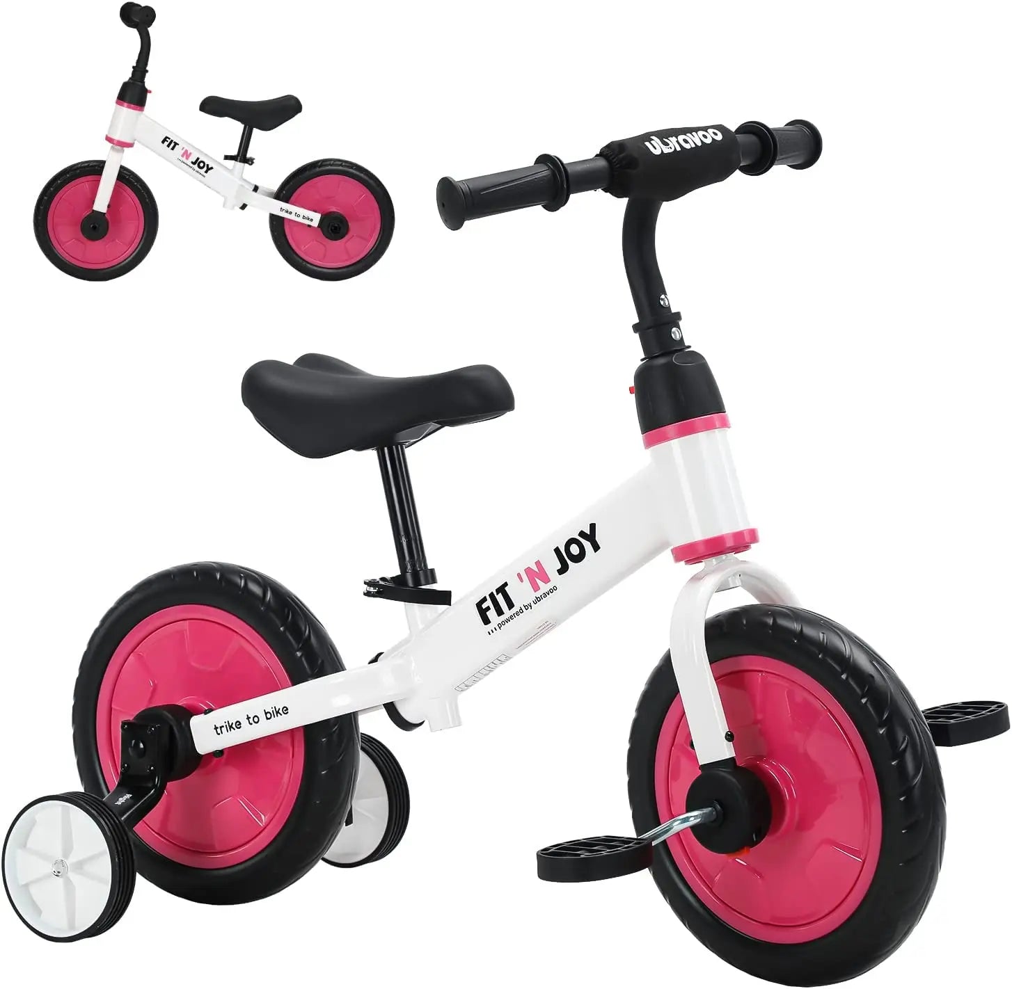 UBRAVOO Fit 'n Joy Toddler Training Bicycle 4-in-1 Balance Bike with Pedals & Training Wheels for Boys Girls Ages 2-4 - Quality Shopping Centre