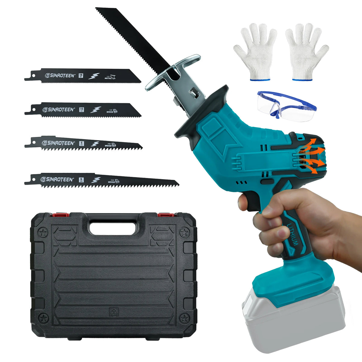 Elektrische reciprozaag 0-3000 SPM, snoerloze zaagmachine voor het zagen van hout, metaal en kunststof, compatibel met 18V/20V accu's van Dewalt/Milwaukee/Makita