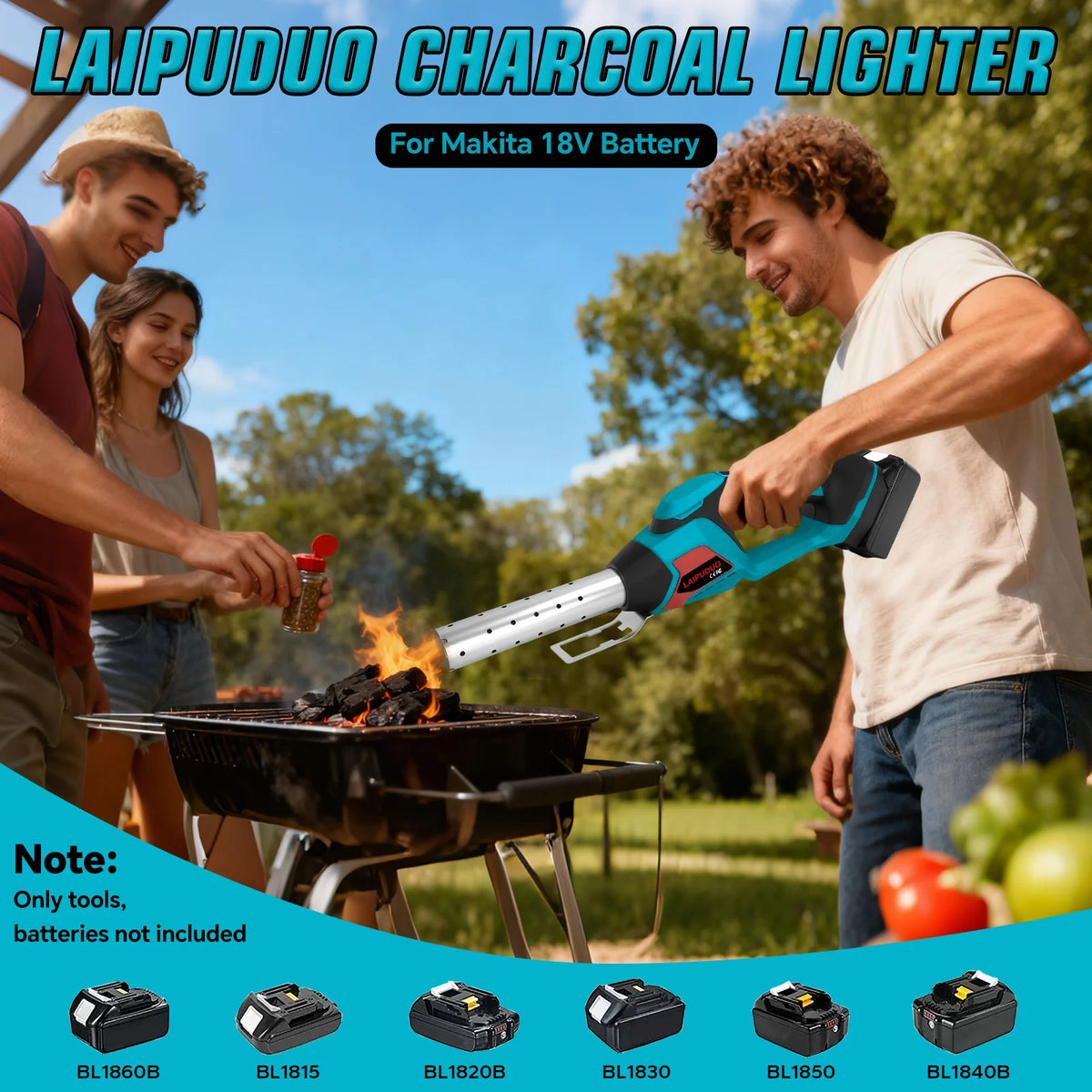 Allume-charbon sans fil 400W, outil pour barbecue, air chauffé sans produits chimiques avec ventilateur intégré, pour batterie Makita 18V