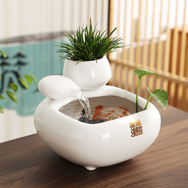 Wealth-Bringing Flowing Water Ornament, Ceramic Mini Desktop Decoration for Living Room