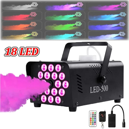 18 LED Disco Colorful Smoke Machine 500W RGB remove Fogger Ejector Dj Christmas Wedding Party Stage Light Effects foam Machine