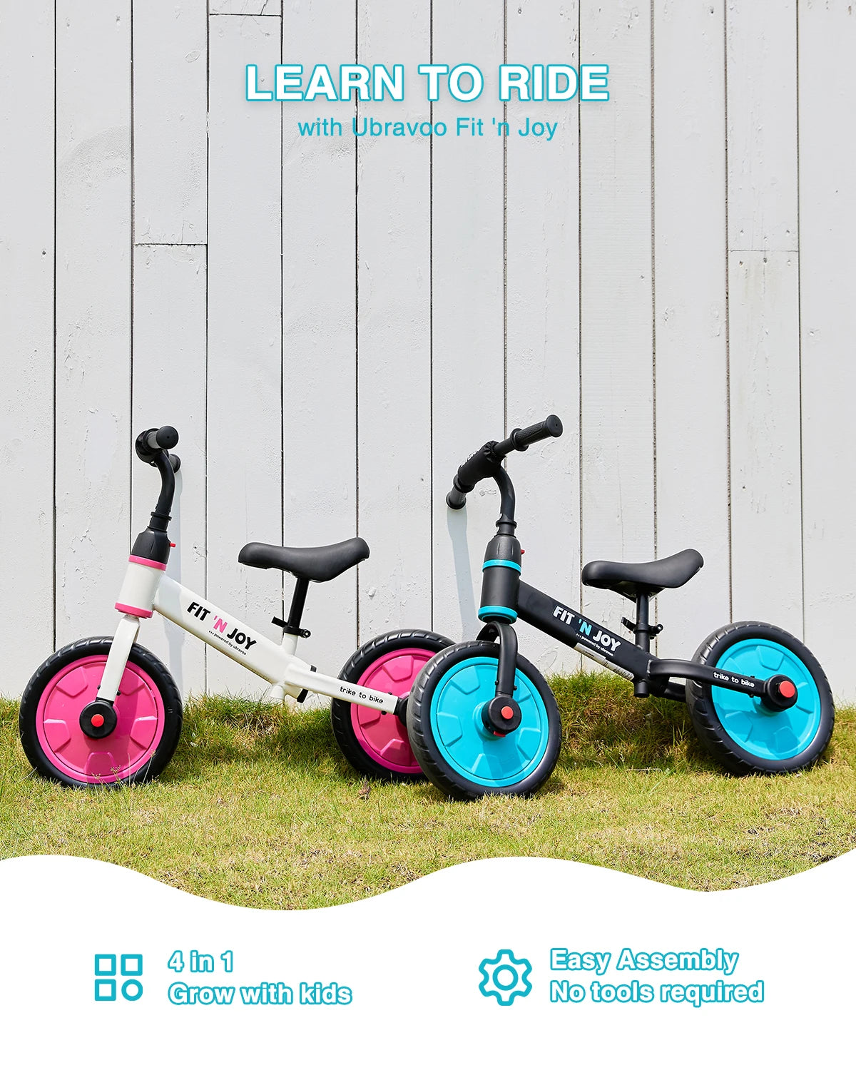 UBRAVOO Fit 'n Joy Toddler Training Bicycle 4-in-1 Balance Bike with Pedals & Training Wheels for Boys Girls Ages 2-4 - Quality Shopping Centre