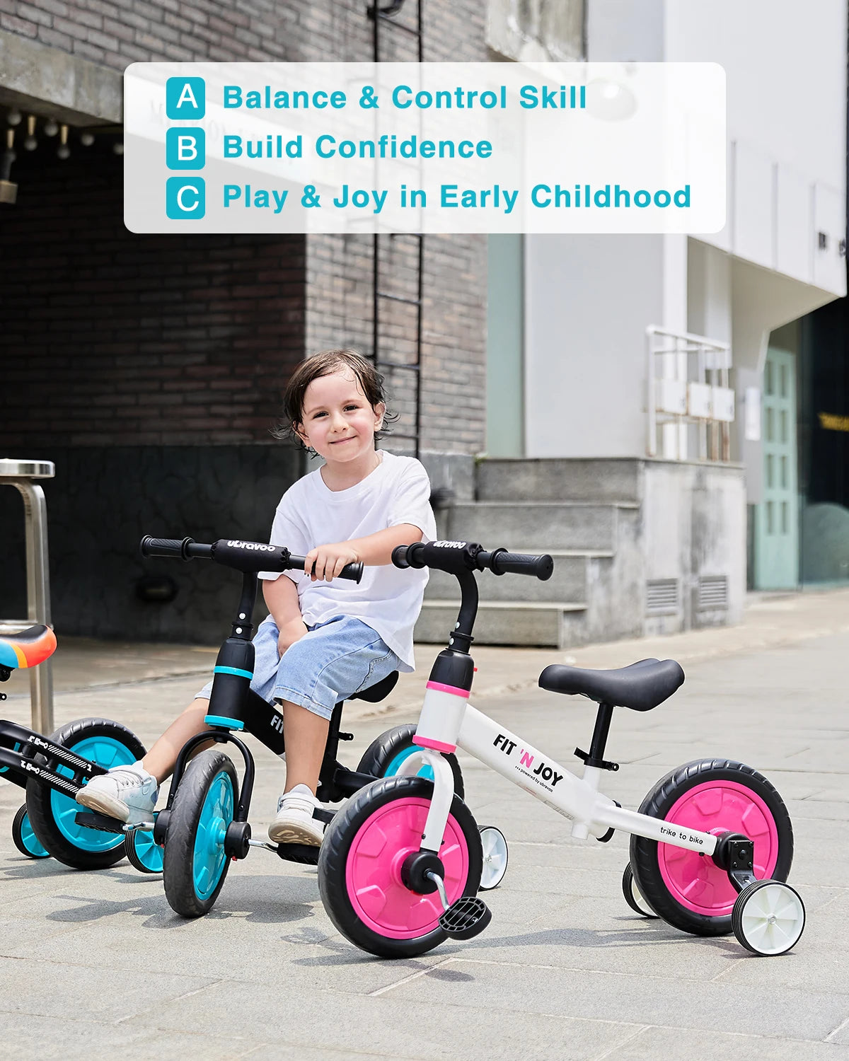 UBRAVOO Fit 'n Joy Toddler Training Bicycle 4-in-1 Balance Bike with Pedals & Training Wheels for Boys Girls Ages 2-4 - Quality Shopping Centre