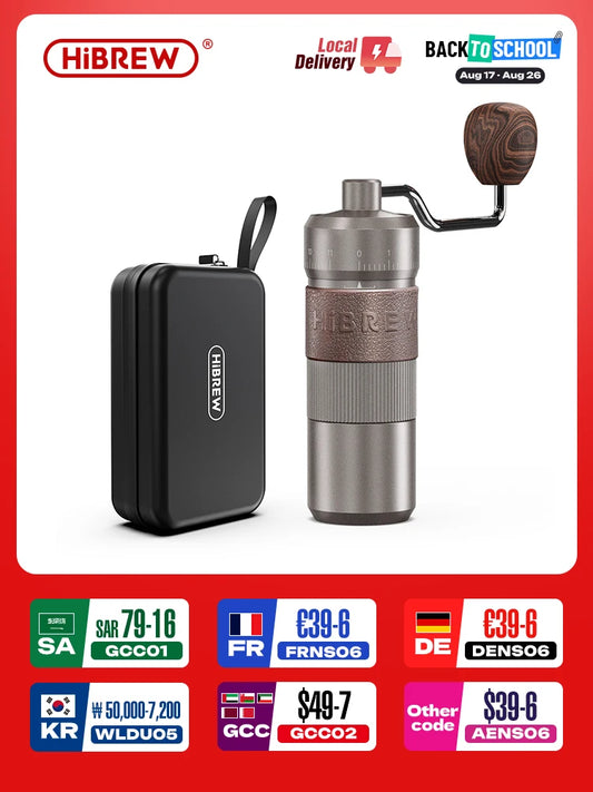 HiBREW Manual Coffee Grinder Aluminum Conical Burr Capacity 22g Hand Coffee Grinder with 11 Levels Adjustable Setting Pour Over