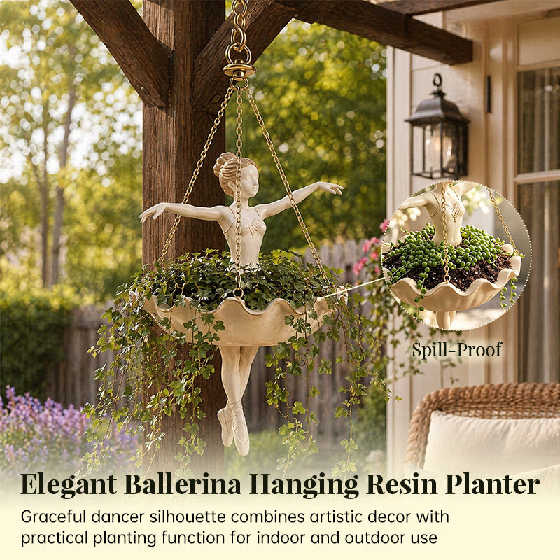 Hangende plantenbak van hars – Elegant ballerina-ontwerp, handgesneden details, uv-bestendige buitenbloempot
