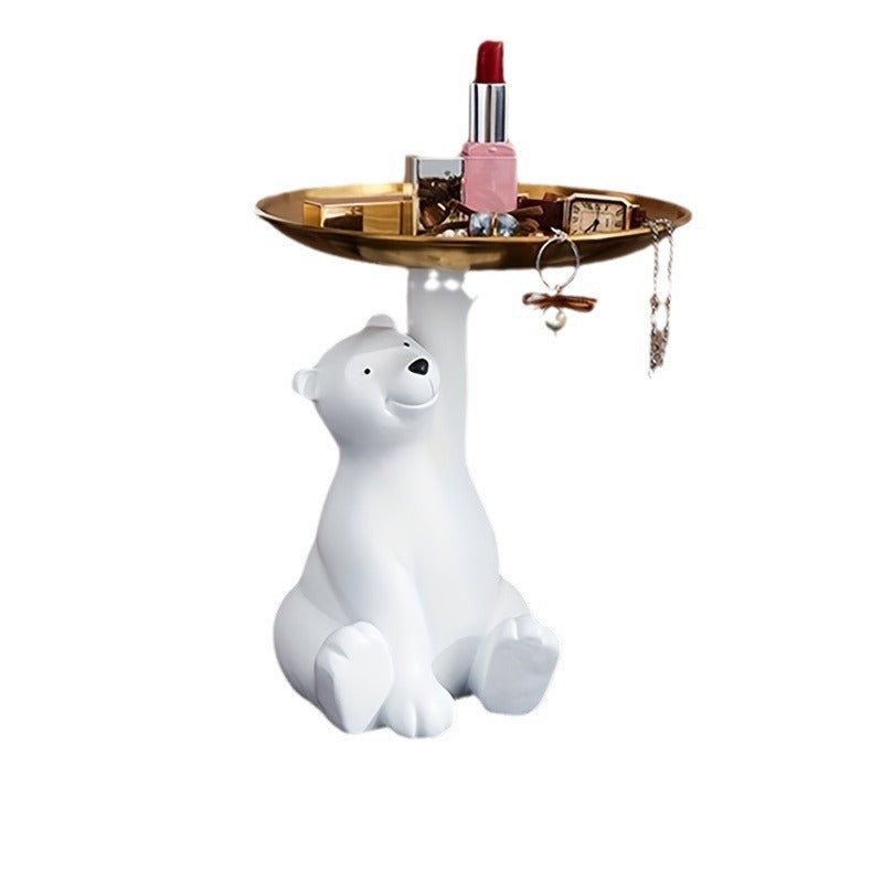 Modern White Resin Polar Bear Key Storage Tray Home Decor