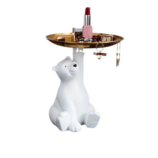 Modern White Resin Polar Bear Key Storage Tray Home Decor