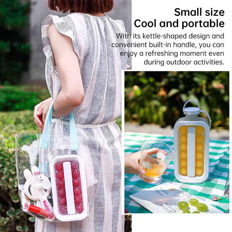 2-in-1 draagbare opvouwbare ijsbalmaker-fles, siliconen vriesvorm & waterfles voor cocktails, reizen, sportschool