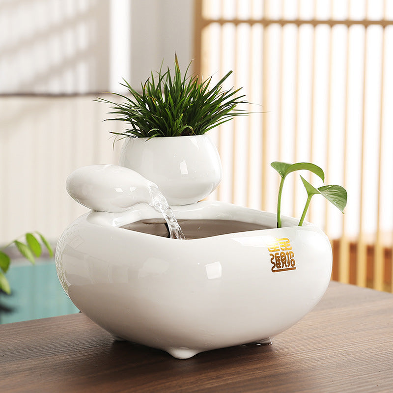 Wealth-Bringing Flowing Water Ornament, Ceramic Mini Desktop Decoration for Living Room