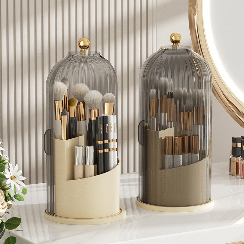 Organisateur de pinceaux de maquillage rotatif, rangement pour rouges à lèvres, boîte de rangement pour cosmétiques de bureau compartimentée et anti-poussière