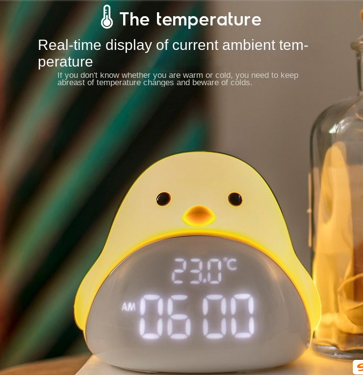 Time Bird LED-nachtlampje, cartoon stille elektronische klok voor studenten met USB-oplader voor slaapkamer en studentenkamer