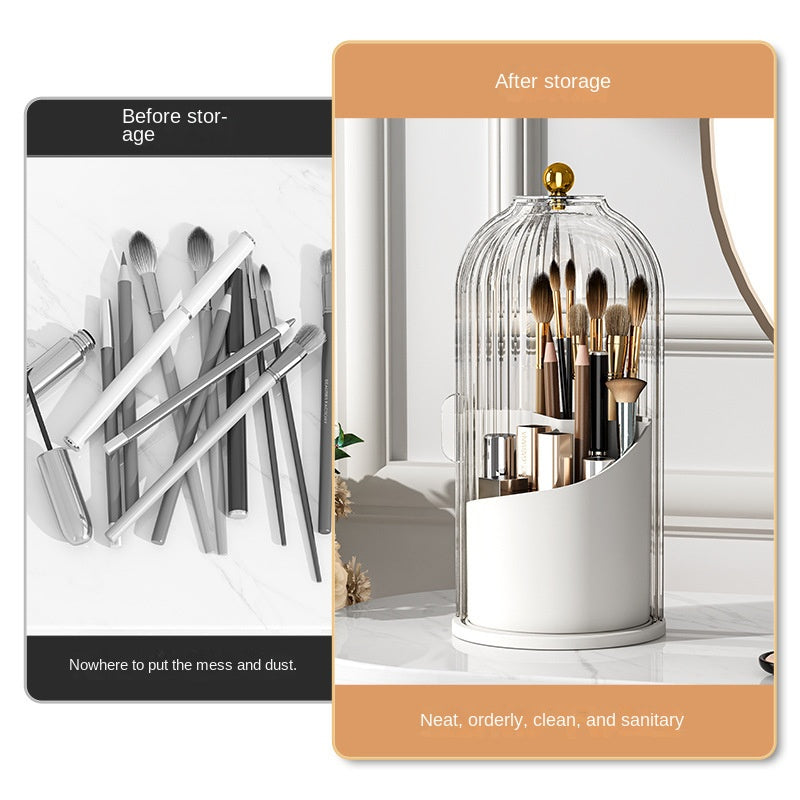 Organisateur de pinceaux de maquillage rotatif, rangement pour rouges à lèvres, boîte de rangement pour cosmétiques de bureau compartimentée et anti-poussière